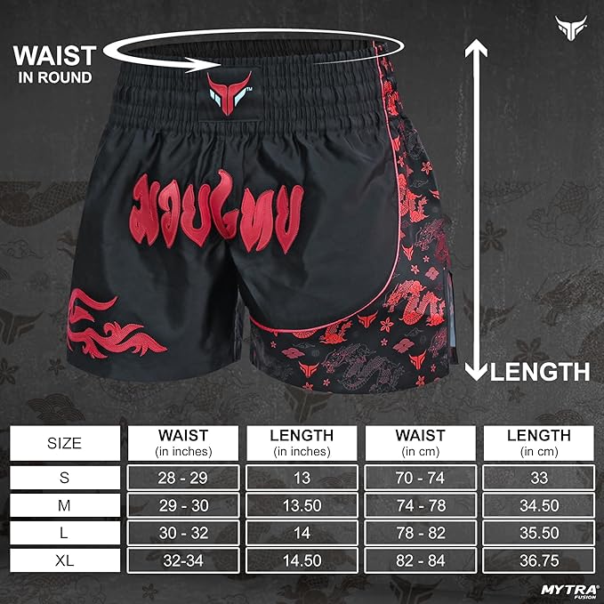 Mytra Fusion Kickboxing Shorts Men Slim fit Short Length Muay Thai Shorts Cage Fighting Shorts for MMA Training Grappling and Martial Arts