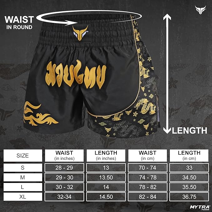 Mytra Fusion Kickboxing Shorts Men Slim fit Short Length Muay Thai Shorts Cage Fighting Shorts for MMA Training Grappling and Martial Arts