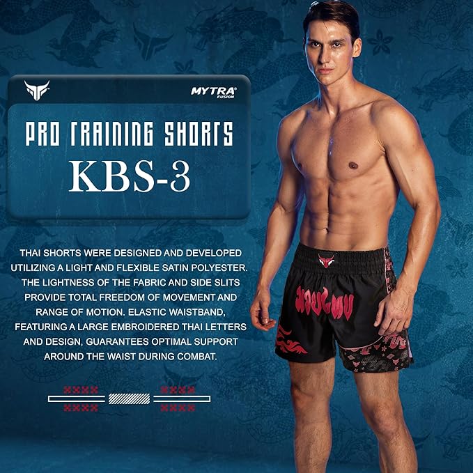 Mytra Fusion Kickboxing Shorts Men Slim fit Short Length Muay Thai Shorts Cage Fighting Shorts for MMA Training Grappling and Martial Arts