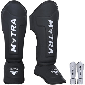 Mytra Fusion Muay Thai Shin Guards Durable & Lightweight Shin Instep Guards for Kickboxing & MMA Training, Shin & Foot Protection with Shock Absorbing Padding