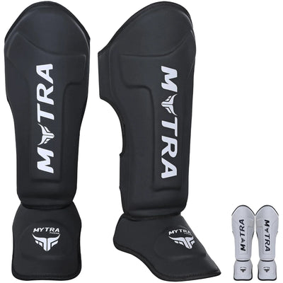 Mytra Fusion Muay Thai Shin Guards Durable & Lightweight Shin Instep Guards for Kickboxing & MMA Training, Shin & Foot Protection with Shock Absorbing Padding