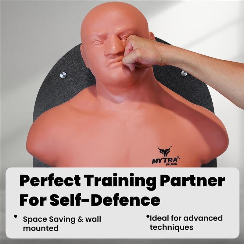 Mannequin used for self-defense training with text highlighting its features.