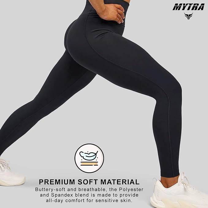 Mytra Fusion Women’s High Waisted Gym Leggings – Black Workout Tights with All-Way Stretch Fabric – Buttery Soft Yoga Pants for Running, Fitness & Training – Sizes S to XXL