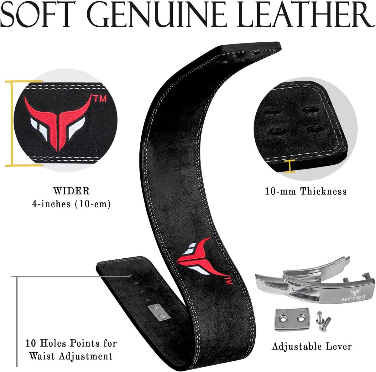Ceinture d'haltérophilie en cuir véritable, 10 cm de large et 10 mm d'épaisseur, pour l'haltérophilie