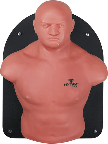 Mannequin torso with MYTRA logo on a black background