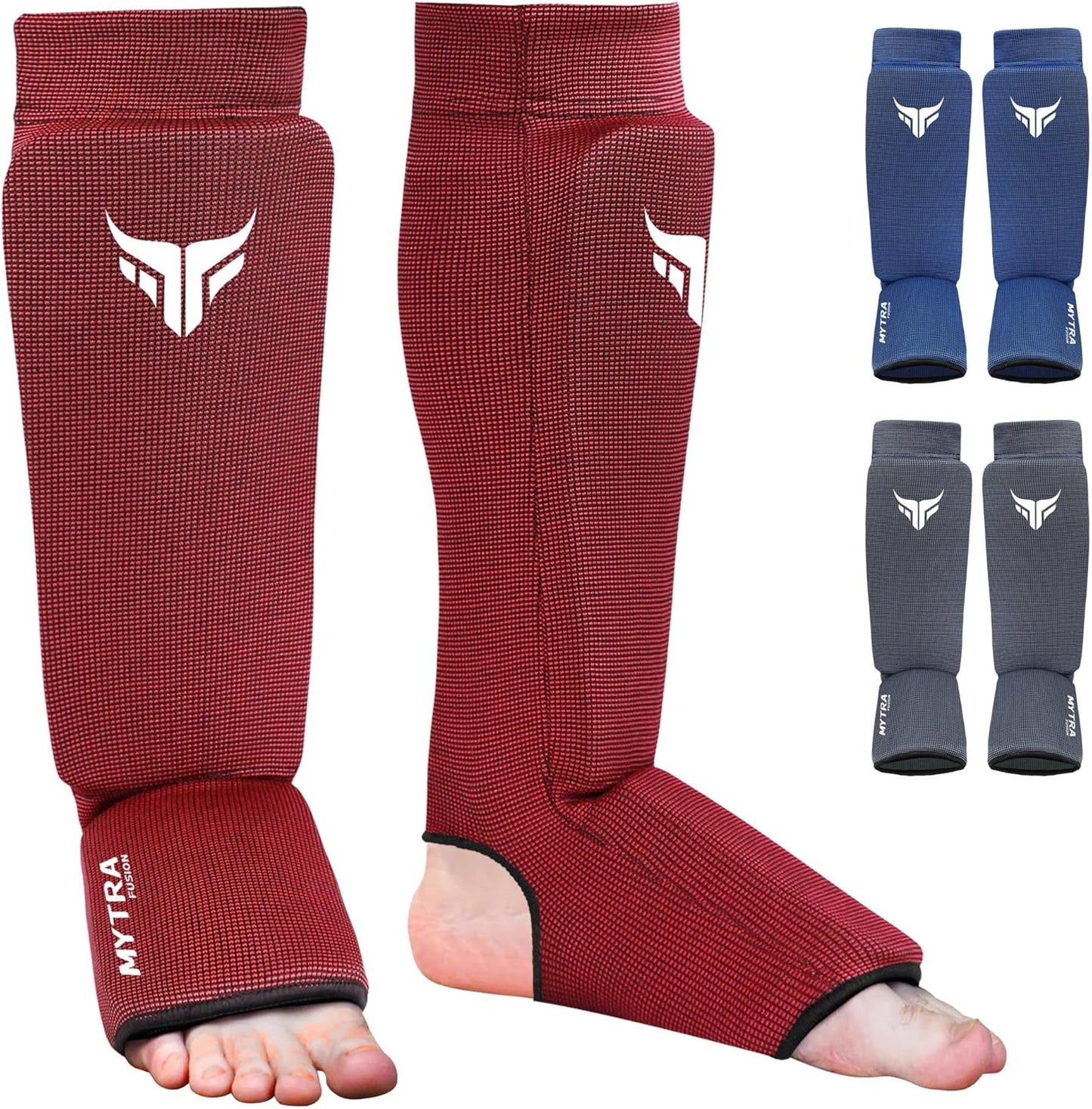 Mytra Fusion Kickboxing Shin Guards Lightweight Shin Instep Guard Stretchable Polyester Fabric Padded Training Shin Guards Muay Thai, MMA, Martial Arts Shin Guards for Men & Women