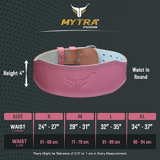 Mytra Fusion Women Weight Lifting Belt 7mm Thick, 4" Wide, Real Leather Gym Lifting Fitness belt