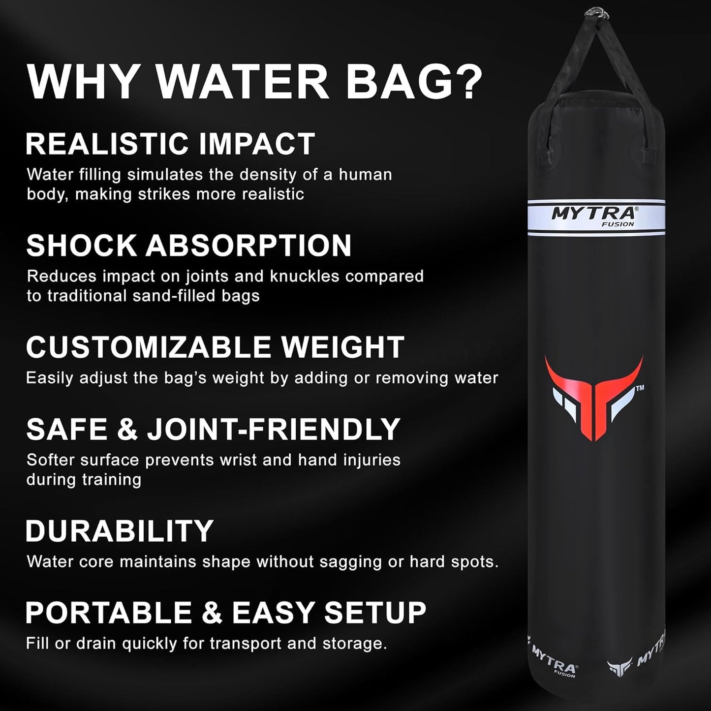 Water Punching Bag for Adults – Black Heavy Duty Hanging Boxing Bag (1.5M / 1.8M) – Durable Water Filled Punch Bag for Training, Stress Relief, Boxing, Kickboxing, MMA & Muay Thai
