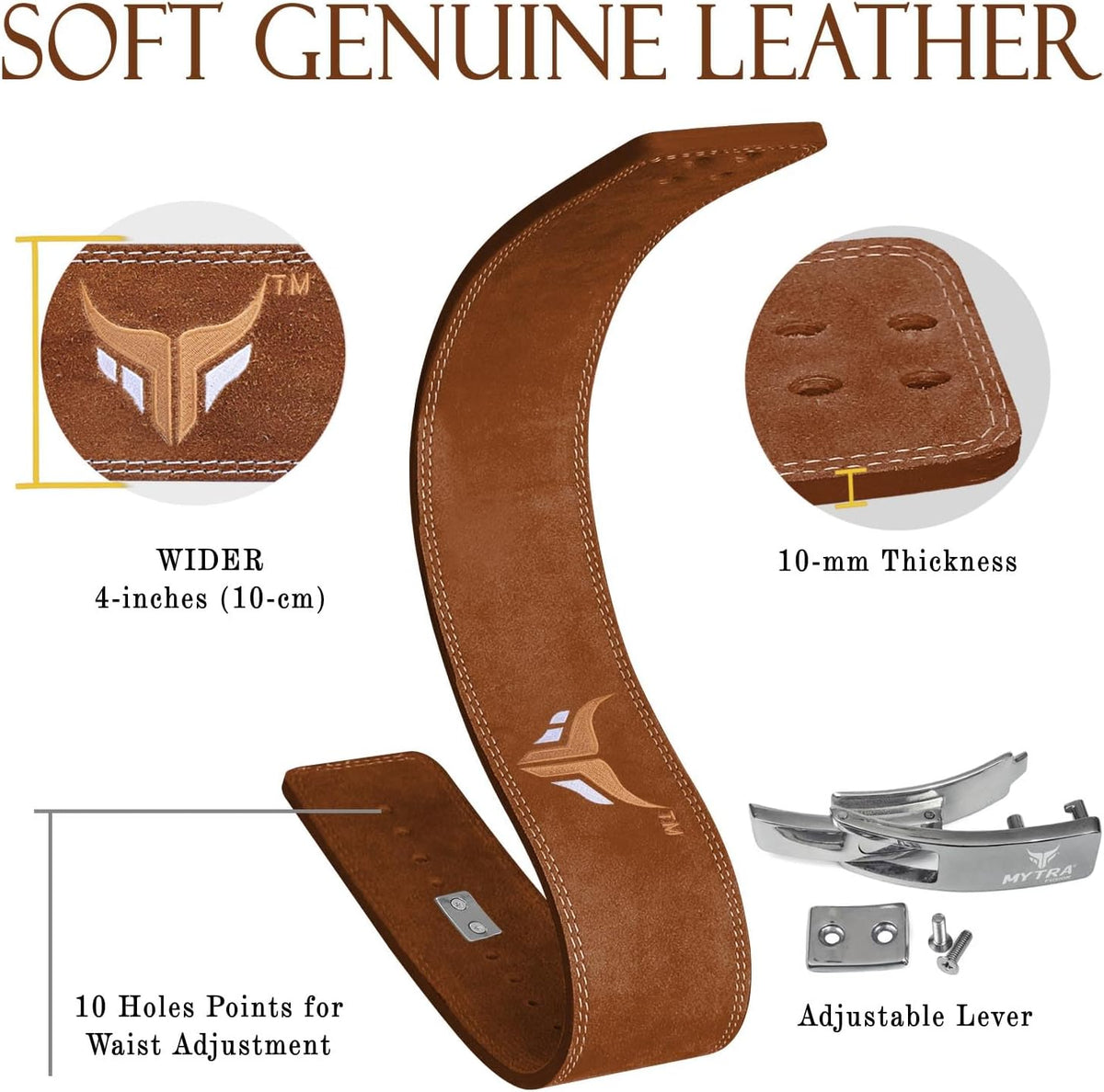 Ceinture d'haltérophilie en cuir véritable, 10 cm de large et 10 mm d'épaisseur, pour l'haltérophilie