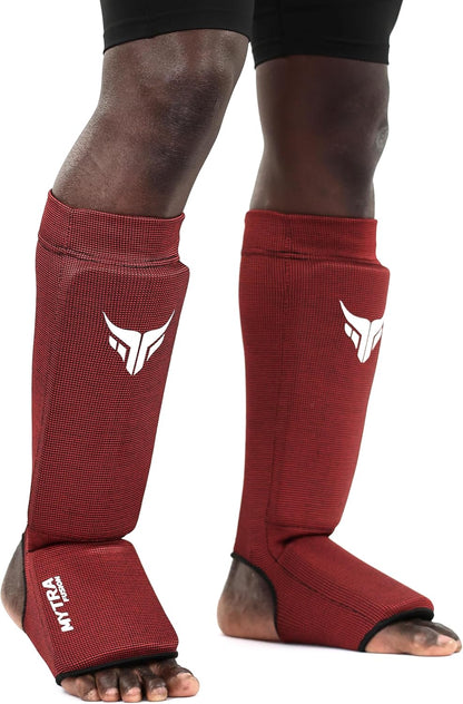 Mytra Fusion Kickboxing Shin Guards Lightweight Shin Instep Guard Stretchable Polyester Fabric Padded Training Shin Guards Muay Thai, MMA, Martial Arts Shin Guards for Men & Women