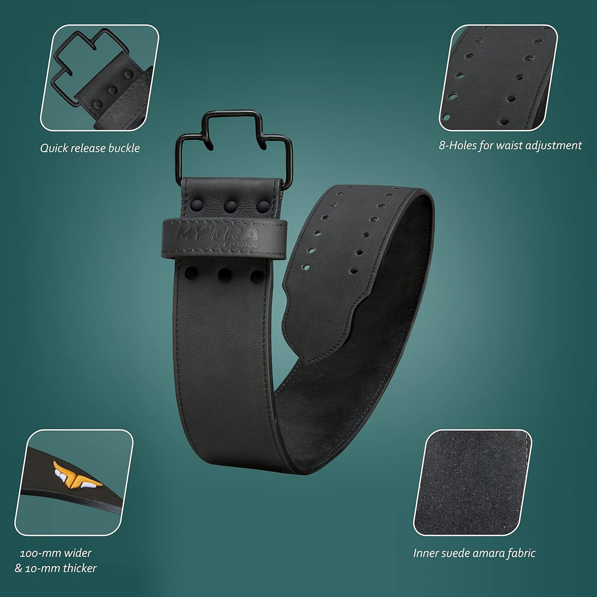 Mytra Fusion L-6 Leather Weightlifting Belt - 4" Wide & Quick-Release
