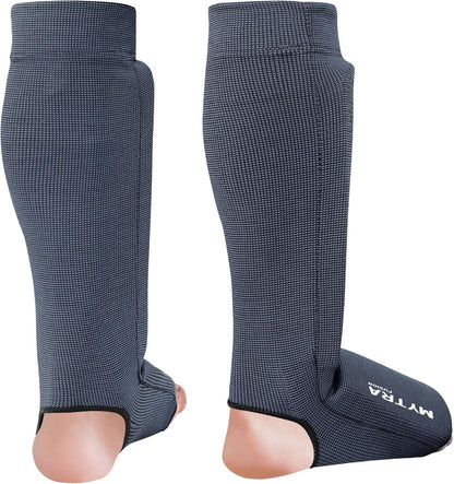 Mytra Fusion Kickboxing Shin Guards Lightweight Shin Instep Guard Stretchable Polyester Fabric Padded Training Shin Guards Muay Thai, MMA, Martial Arts Shin Guards for Men & Women