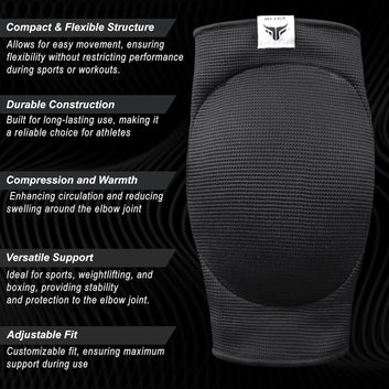 Mytra Fusion Elbow Brace Sleeves with Foam Pad – Padded Compression Elbow Guards – Boxing Elbow Pads for Kickboxing, MMA, Muay Thai & Martial Arts Training (Pair) (Black, L/XL)