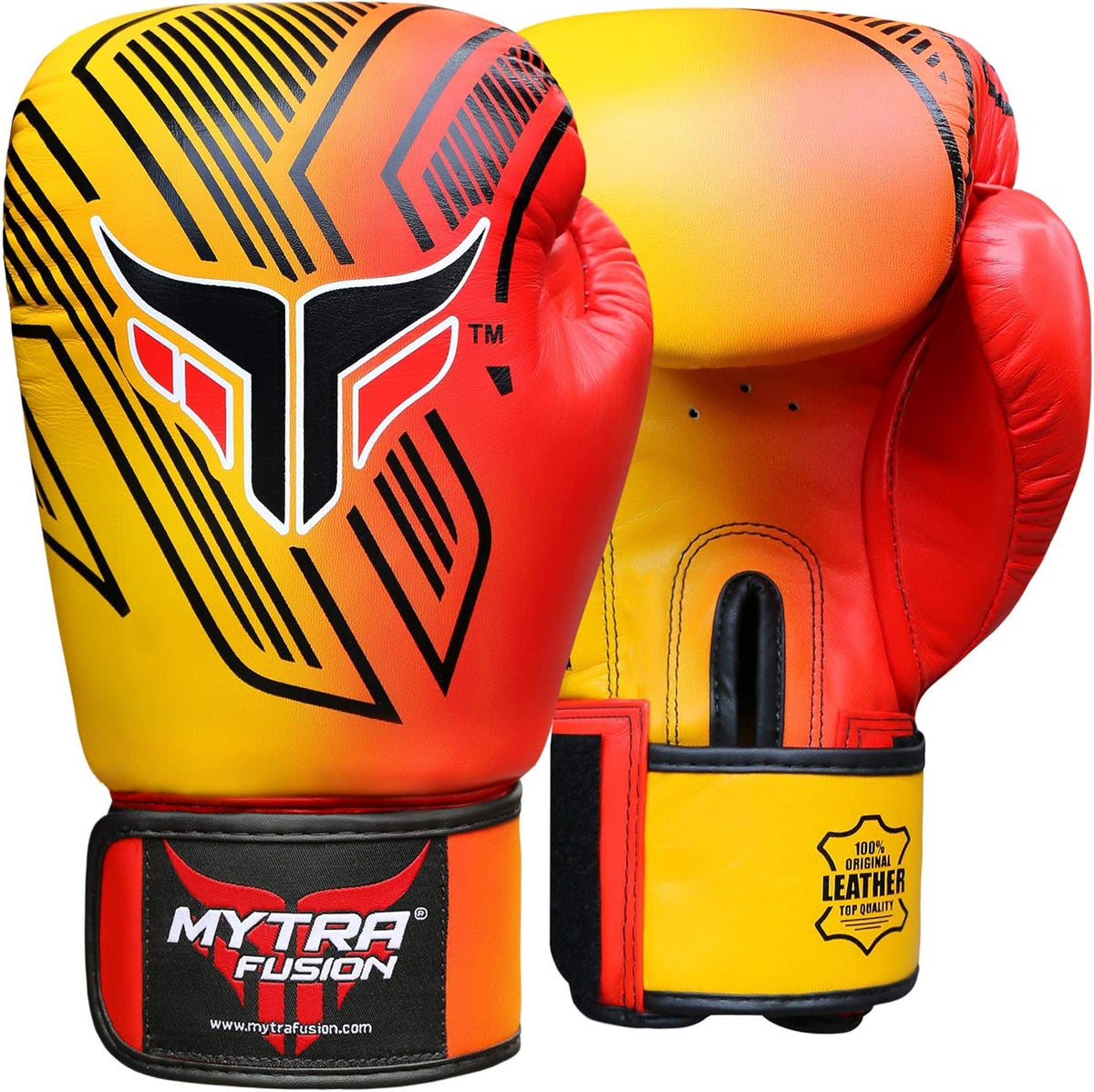 Mytra Fusion Boxing Gloves - Leather Training Gloves Ideal for Punching, Kickboxing, Fitness, Sparring, MMA, Muay Thai, Workout and Fighting