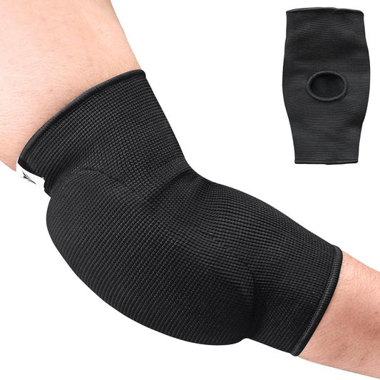 Mytra Fusion Elbow Brace Sleeves with Foam Pad – Padded Compression Elbow Guards – Boxing Elbow Pads for Kickboxing, MMA, Muay Thai & Martial Arts Training (Pair) (Black, L/XL)