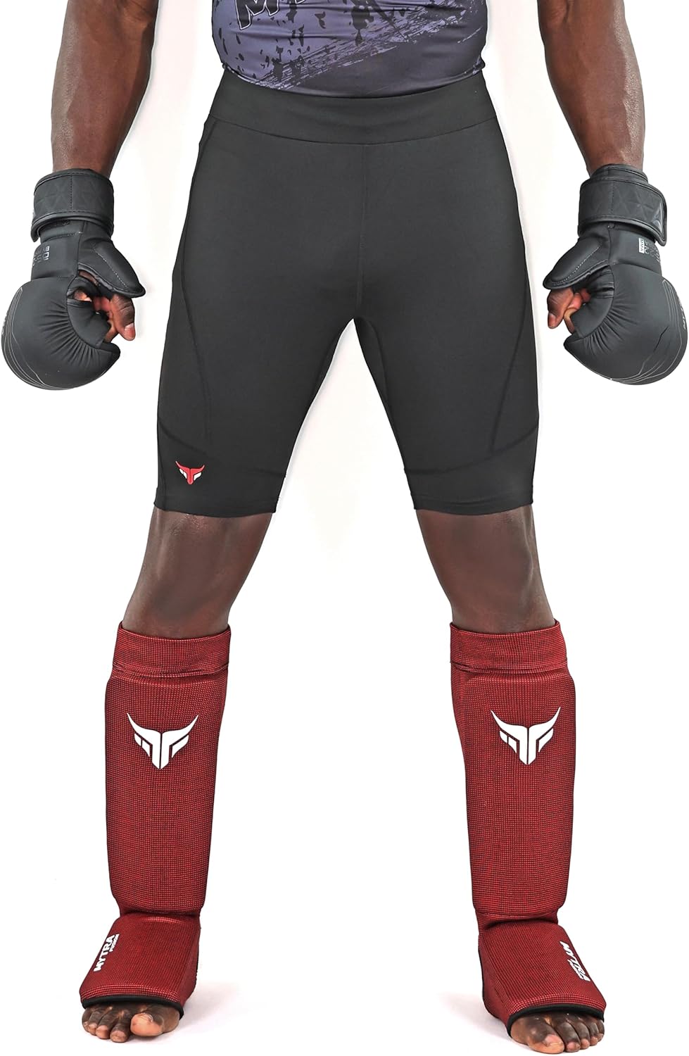 Mytra Fusion Kickboxing Shin Guards Lightweight Shin Instep Guard Stretchable Polyester Fabric Padded Training Shin Guards Muay Thai, MMA, Martial Arts Shin Guards for Men & Women