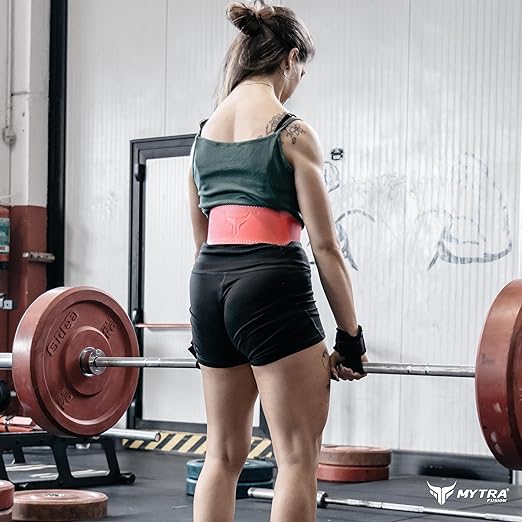 Mytra Fusion Women Weight Lifting Belt 7mm Thick, 4" Wide, Real Leather Gym Lifting Fitness belt