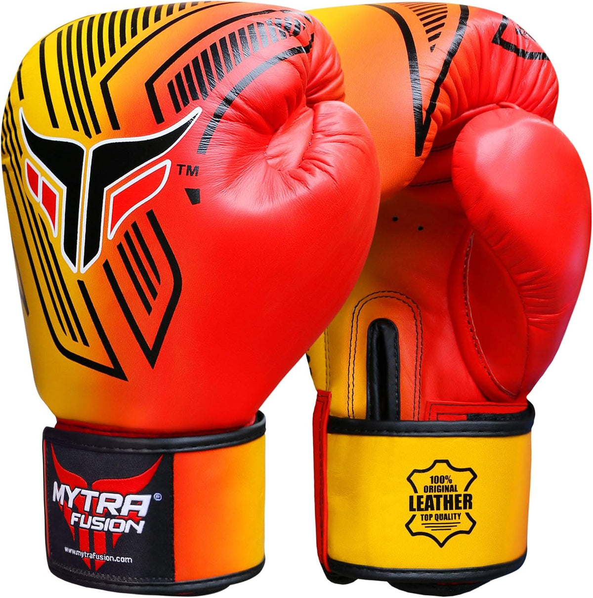 Mytra Fusion Boxing Gloves - Leather Training Gloves Ideal for Punching, Kickboxing, Fitness, Sparring, MMA, Muay Thai, Workout and Fighting