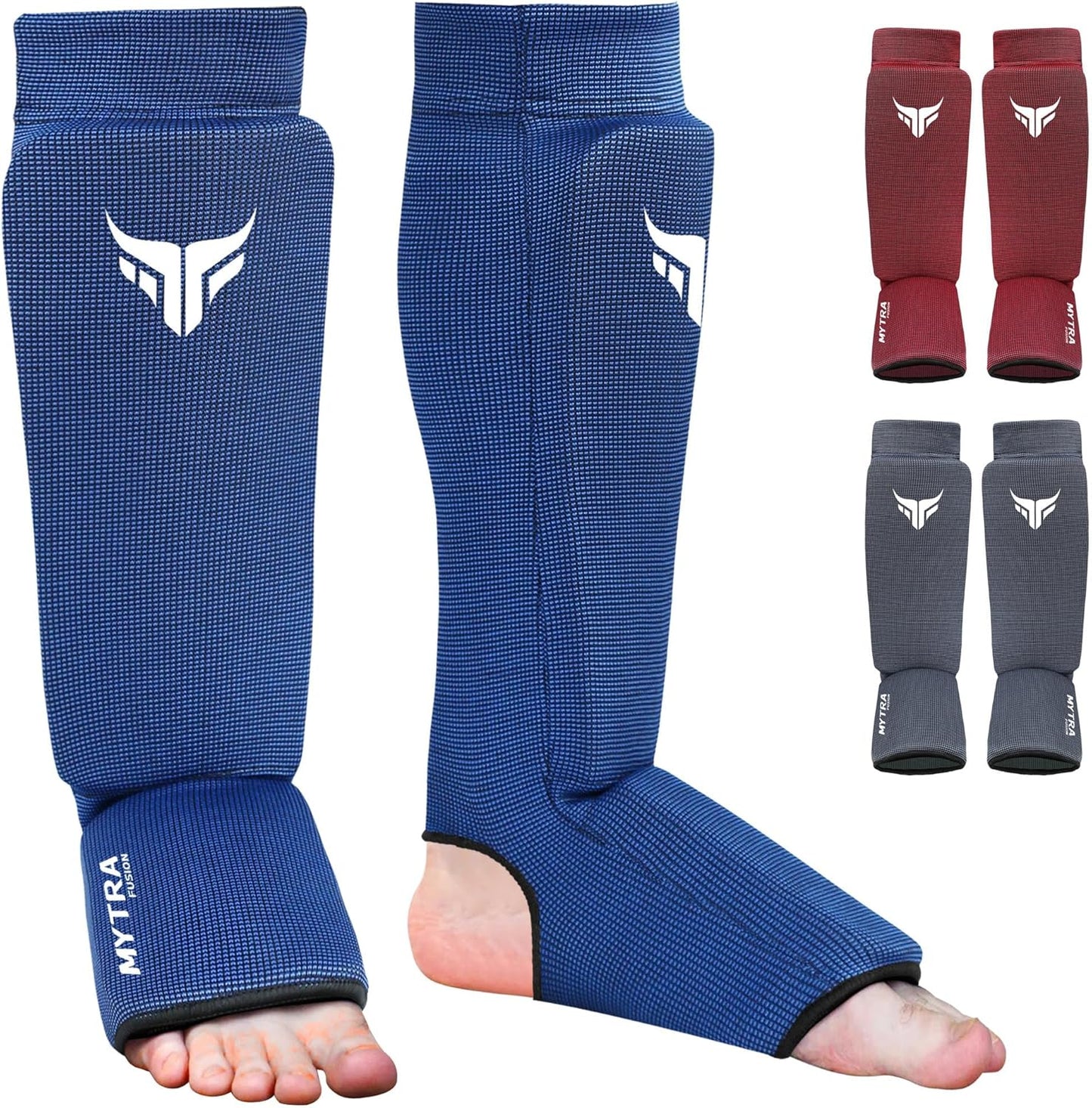 Mytra Fusion Kickboxing Shin Guards Lightweight Shin Instep Guard Stretchable Polyester Fabric Padded Training Shin Guards Muay Thai, MMA, Martial Arts Shin Guards for Men & Women