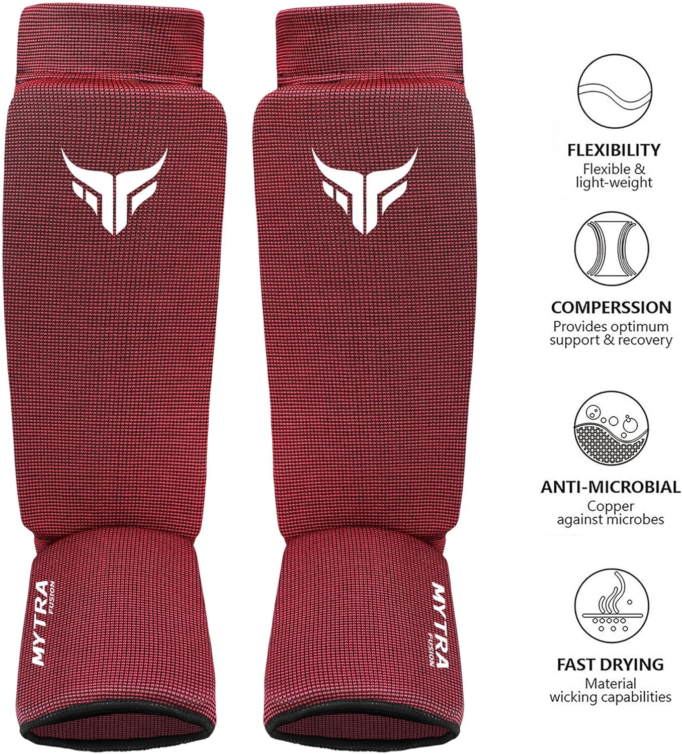 Mytra Fusion Kickboxing Shin Guards Lightweight Shin Instep Guard Stretchable Polyester Fabric Padded Training Shin Guards Muay Thai, MMA, Martial Arts Shin Guards for Men & Women