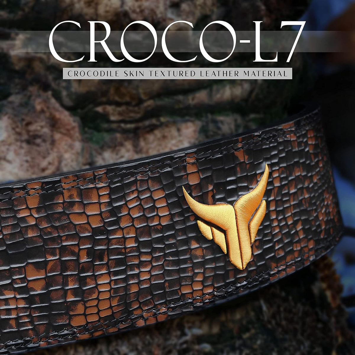 Ceinture d'haltérophilie L-7 en cuir de crocodile, 10 cm de large, logo cousu en 3D