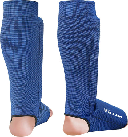 Mytra Fusion Kickboxing Shin Guards Lightweight Shin Instep Guard Stretchable Polyester Fabric Padded Training Shin Guards Muay Thai, MMA, Martial Arts Shin Guards for Men & Women