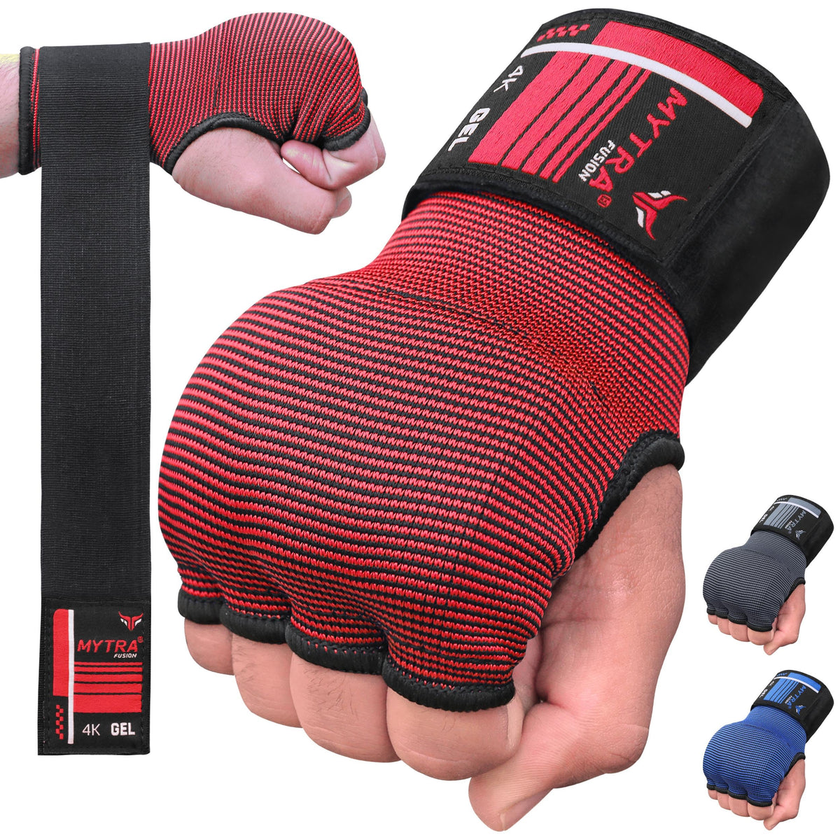Sous-gants de boxe 4K - Rembourrés de gel avec longue dragonne