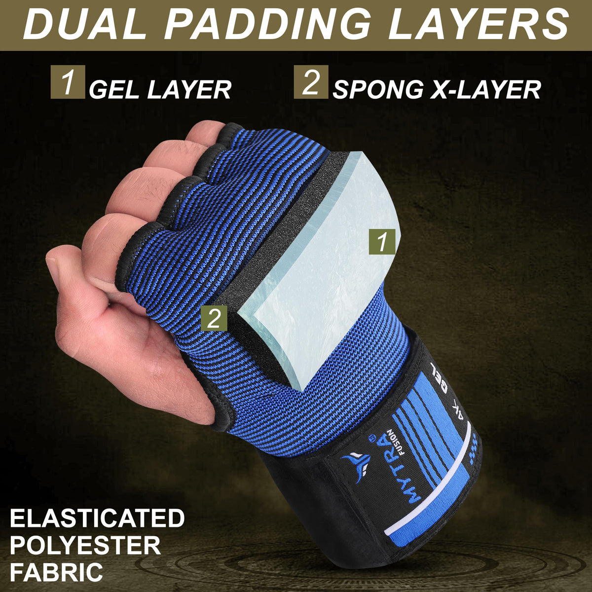 Sous-gants de boxe 4K - Rembourrés de gel avec longue dragonne