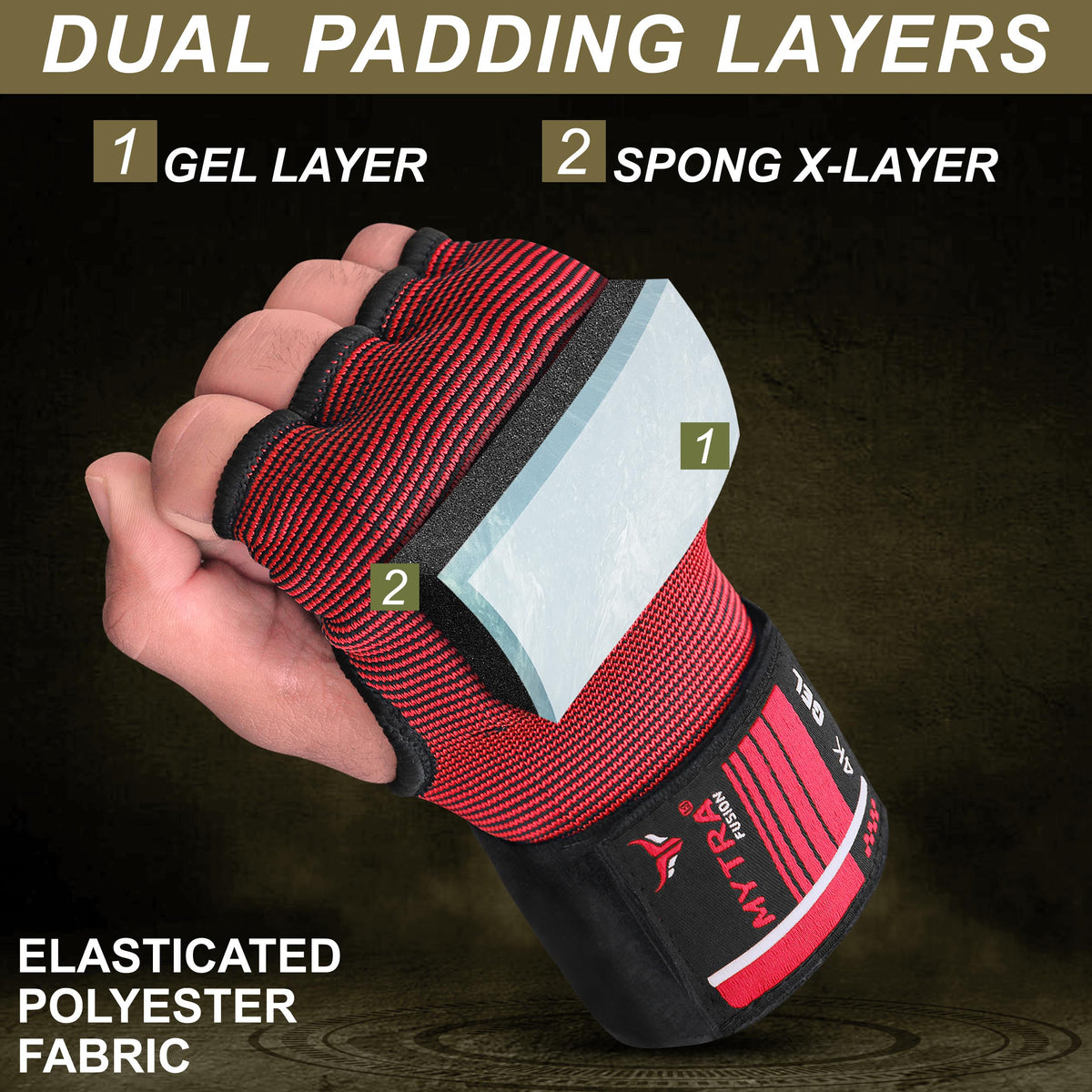Sous-gants de boxe 4K - Rembourrés de gel avec longue dragonne