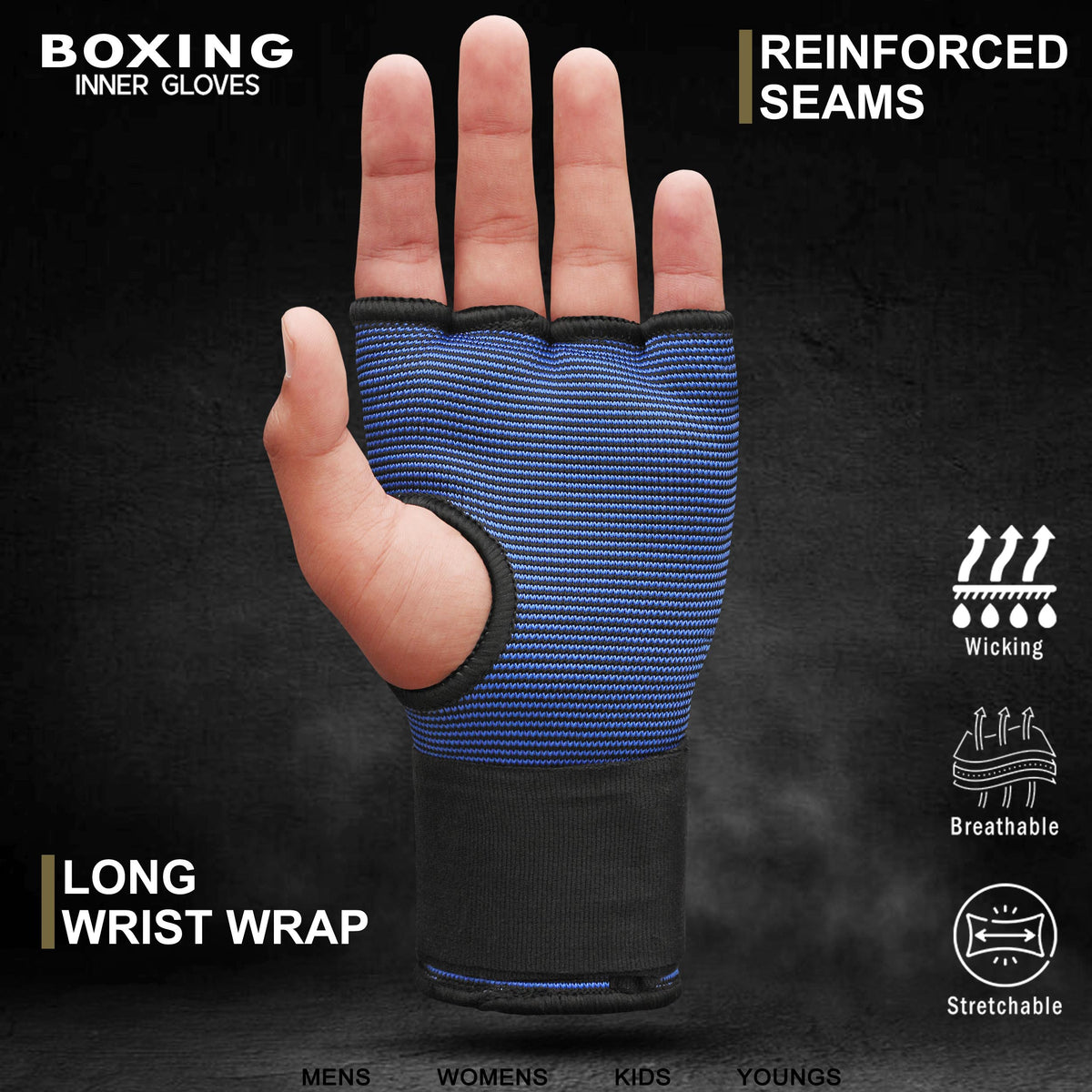 Sous-gants de boxe 4K - Rembourrés de gel avec longue dragonne