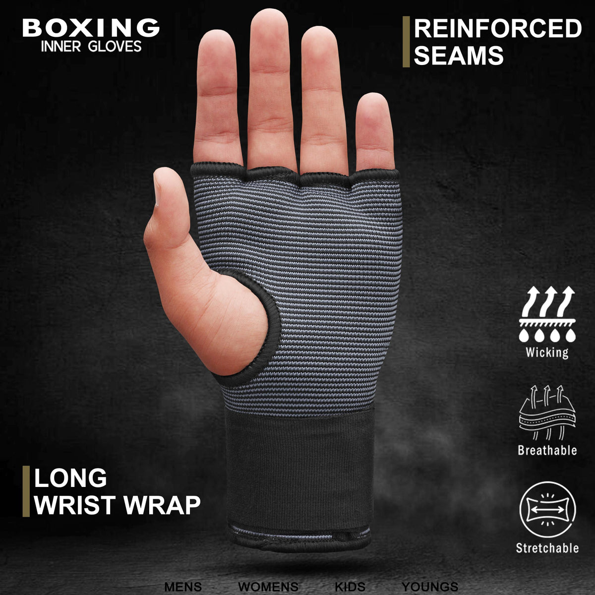 Sous-gants de boxe 4K - Rembourrés de gel avec longue dragonne