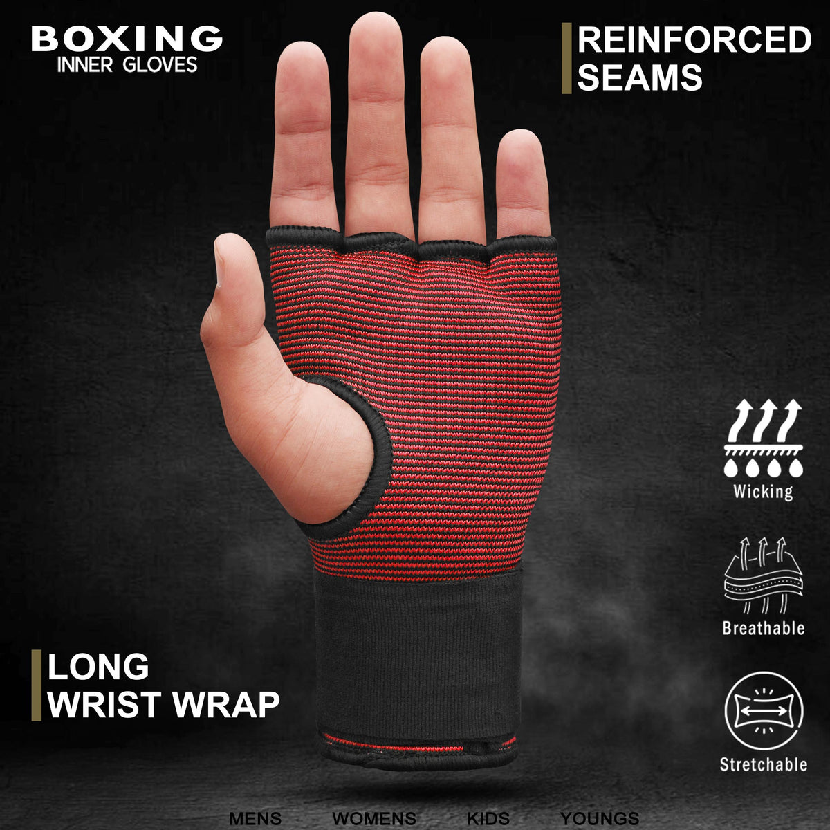 Sous-gants de boxe 4K - Rembourrés de gel avec longue dragonne