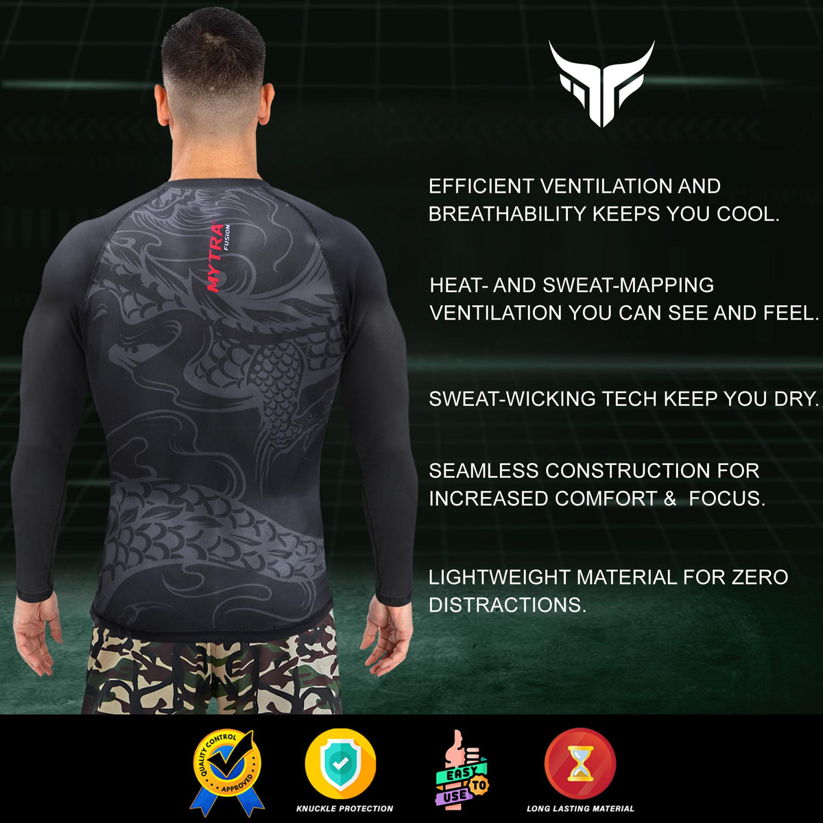 MMA Rash Guard Dragon - Haut d'entraînement de compression pour homme