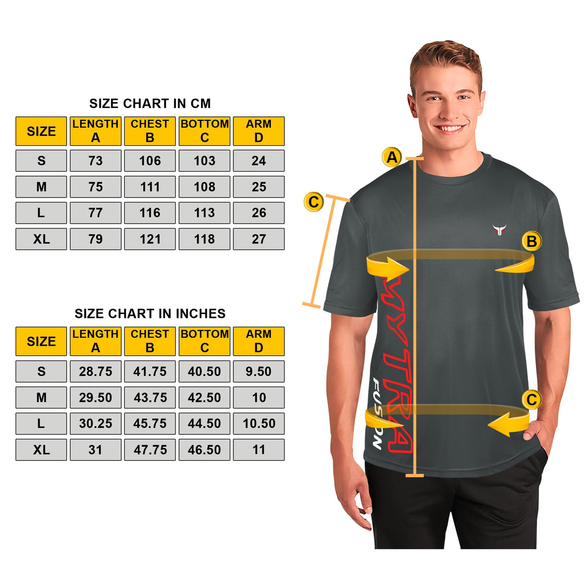  Gym t-shirt mytra fusion grey color size chart