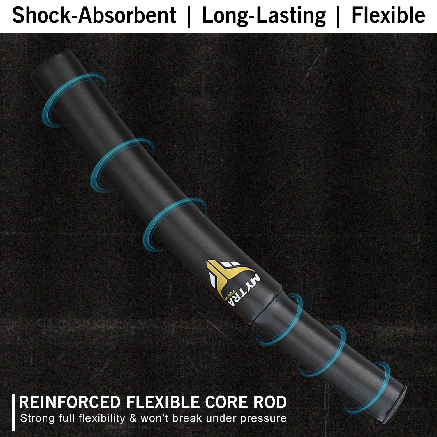 Black reinforced flexible core rod with blue bands on a dark textured background, featuring the MYTRO brand.