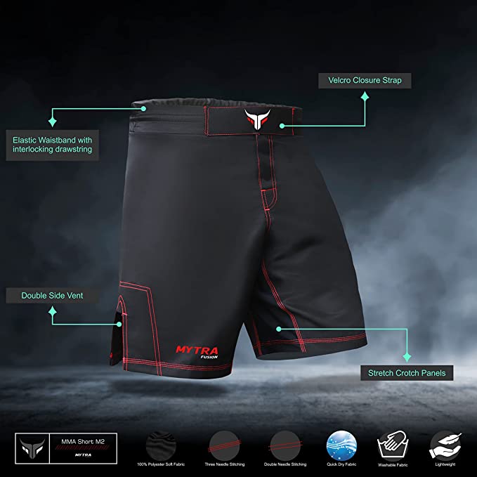 Mytra Fusion MMA Shorts Kickboxing Muay Thai Mix Martial Arts Cage Fighting Grappling Training Gym wear Clothing Shorts Trunks Black