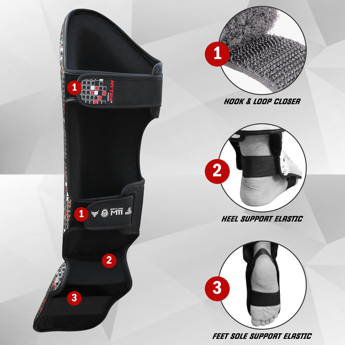 Mytra Fusion Shin Guards MMA, Muay Thai Shin Guards – Shin Instep Protection for Kickboxing, Training, BJJ, Sparring, Boxing Gear and Martial Arts