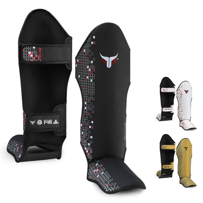 Mytra Fusion Shin Guards MMA, Muay Thai Shin Guards – Shin Instep Protection for Kickboxing, Training, BJJ, Sparring, Boxing Gear and Martial Arts