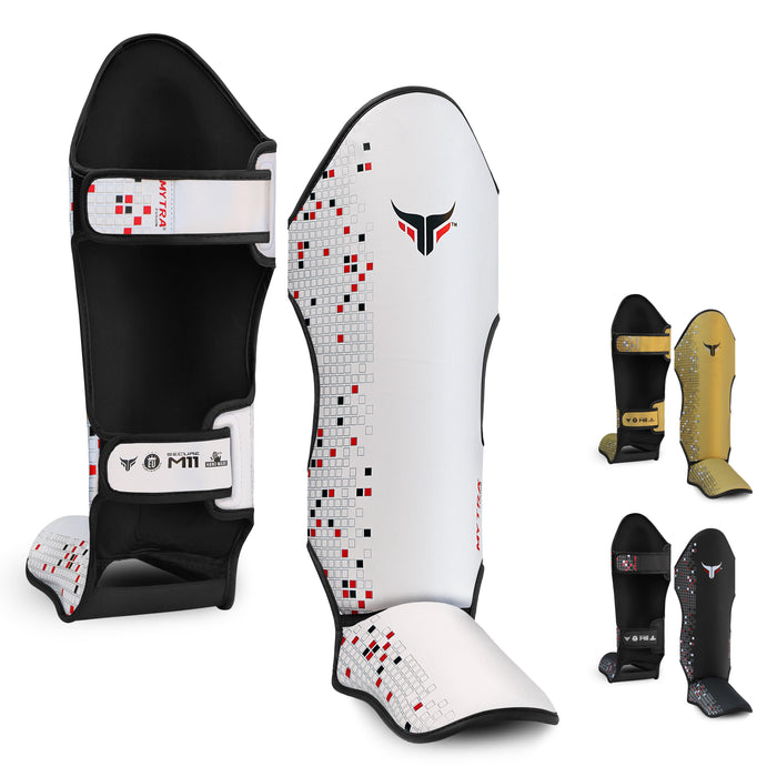 Mytra Fusion Shin Guards MMA, Muay Thai Shin Guards – Shin Instep Protection for Kickboxing, Training, BJJ, Sparring, Boxing Gear and Martial Arts