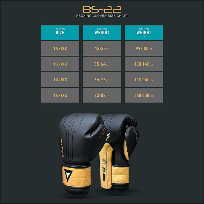 Mytra Fusion Boxing Gloves size chart